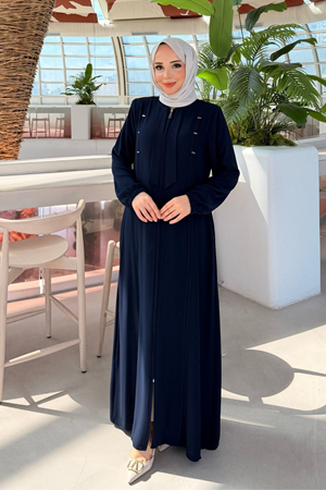 Önü Fermuarlı ve Taş Detaylı rabia  Ferace 437- Laci