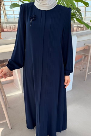 Rabia Göğüs Çiçek Broşlu Nervürlü Ferace 736 - Laci