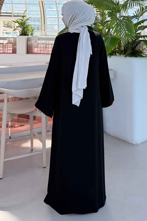 Dubai Taş işleme Biyeli Siyah Ferace 3043