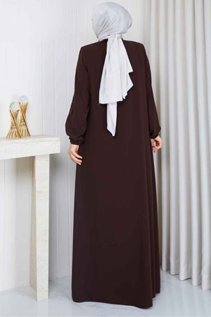 Leopar Şerit Detaylı Fermuarlı Ferace 1096 – Kahverengi