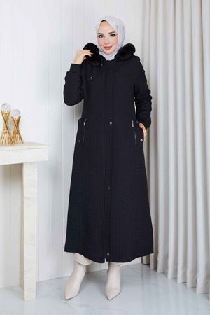 Kürklü Kapüşonlu Kapitone Mont 1007 -Siyah