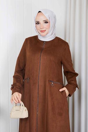 Fermuar Cepli  Süet Kadın Mont 5019 - Taba