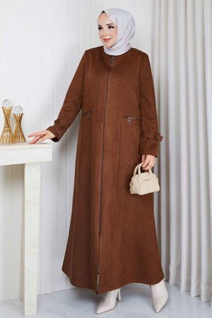 Fermuar Cepli  Süet Kadın Mont 5019 - Taba