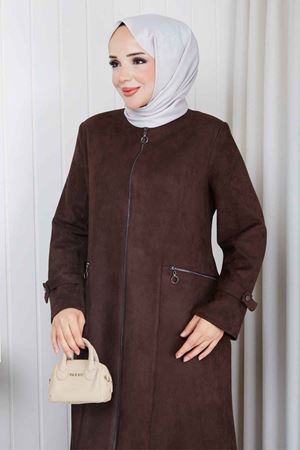 Fermuar Cepli  Süet Kadın Mont 5019 - Acı Kahve
