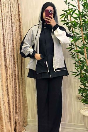 Şerit Detaylı katmanlı motion Spor Tesettür İkili Takım - Laci