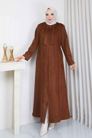 Kravat detaylı Süet Kadın Mont 437 -Taba