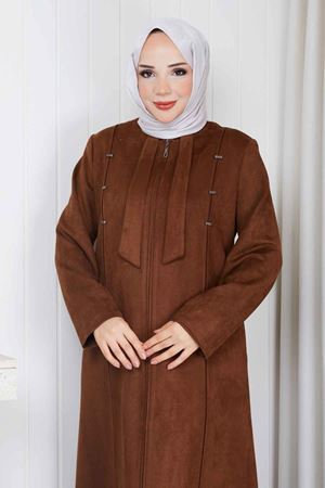 Kravat detaylı Süet Kadın Mont 437 -Taba