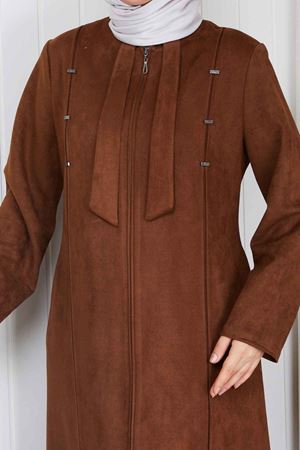 Kravat detaylı Süet Kadın Mont 437 -Taba