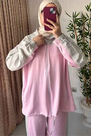 Urban Bej &Pembe Çift Renk Bloklu İkili Eşofman Takımı-Pembe