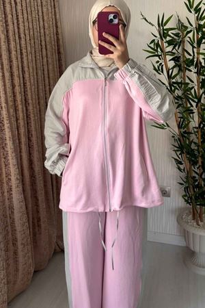 Urban Bej &Pembe Çift Renk Bloklu İkili Eşofman Takımı-Pembe
