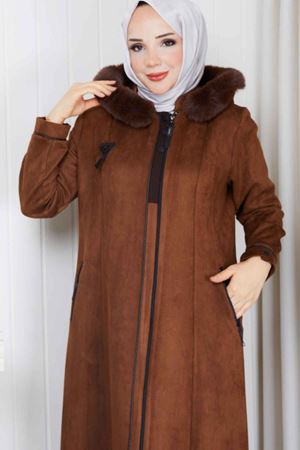 Kürk Yaka Detaylı Süet Mont 1038 - taba