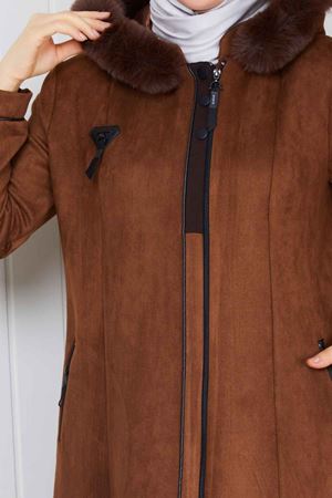 Kürk Yaka Detaylı Süet Mont 1038 - taba