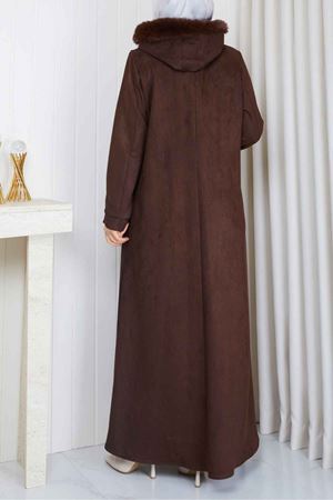Kürk Yaka Detaylı Süet Mont 1038 - Kahve