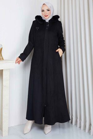 Kürk Yaka Detaylı Süet Mont 1038 - Siyah