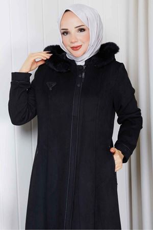 Kürk Yaka Detaylı Süet Mont 1038 - Siyah