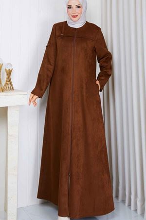 Leopar Şerit Detaylı Süet  Kaban 816 -Taba