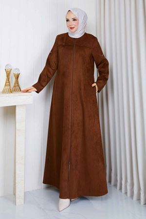 Leopar Şerit Detaylı Süet  Kaban 816 -Taba
