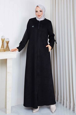 Şerit Detaylı Süet  Kaban 828 -Siyah