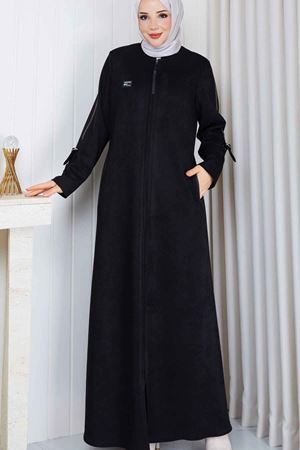 Şerit Detaylı Süet  Kaban 828 -Siyah