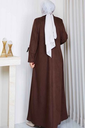 Şerit Detaylı Süet  Kaban 828 -Kahve