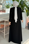 Rabia Çiçek Detaylı  Ferace 697 - siyah