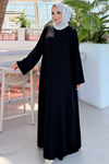 Dubai Taş işleme Biyeli Siyah Ferace 3043