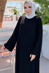 Dubai Taş işleme Biyeli Siyah Ferace 3043
