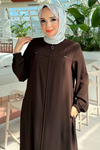 Boydan Fermuarlı ve Metal Detaylı Rabia Ferace 8885 -Kahve