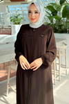 Boydan Fermuarlı ve Metal Detaylı Rabia Ferace 8885 -Kahve