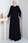 Leopar Şerit Detaylı Fermuarlı Ferace 1096 – Siyah