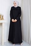 Leopar Şerit Detaylı Süet  Kaban 816 -Siyah